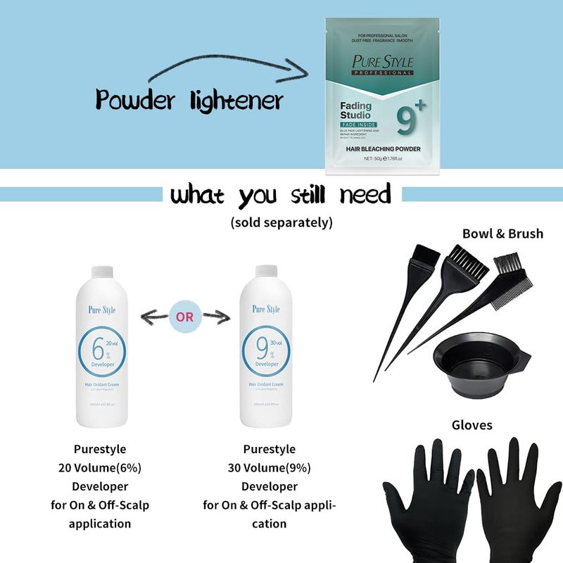 PURESTYLE 2Packs(100g) Professional Ammonia-Free Hair Bleach Powder, Over 9 Levels Blue Fade Technology, Dust-Free & Fragrance Formula Fading Powder, Gentle Quick Bleach Lightener for Hair (2packs) - Image 3